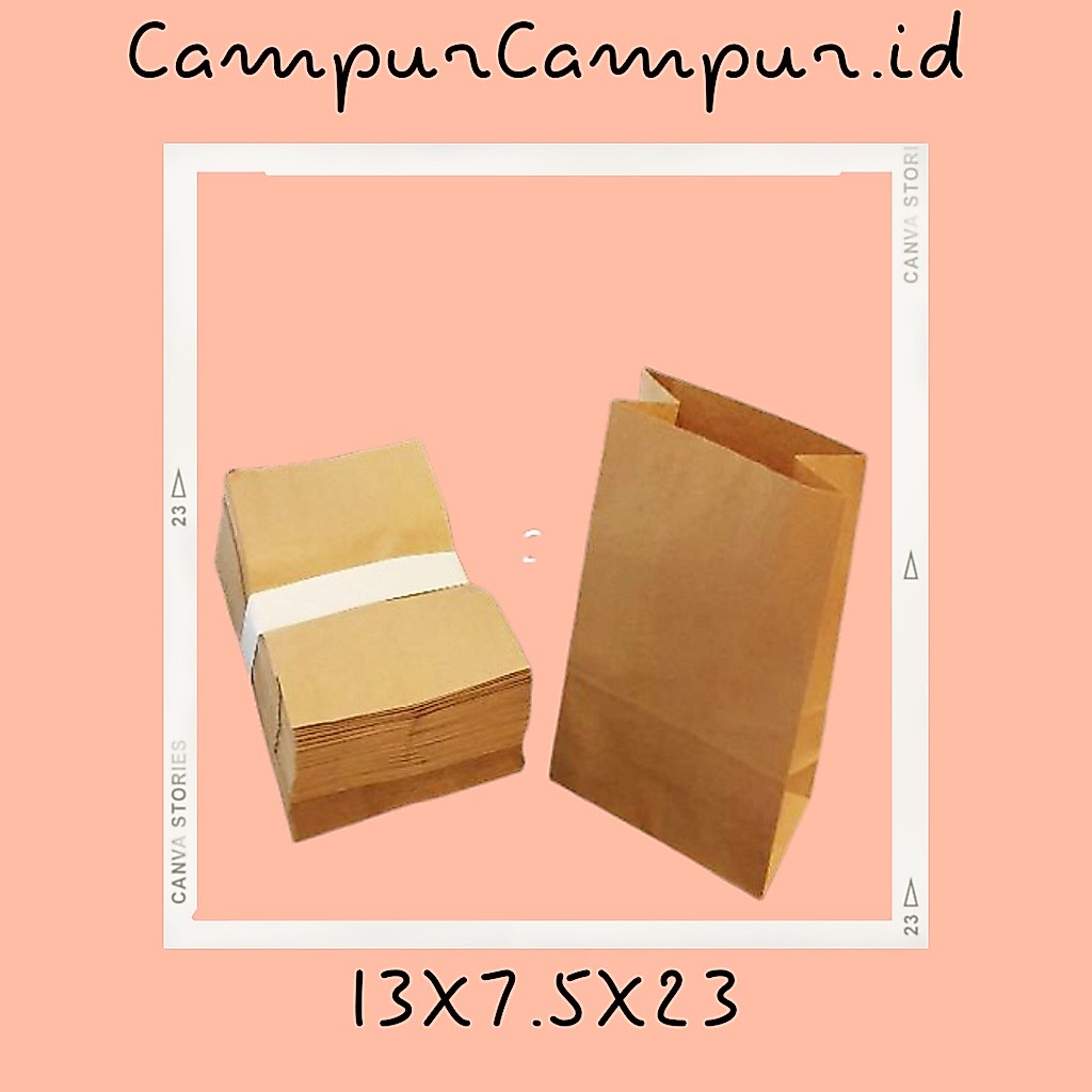 Kantung Kertas Coklat  13x7.5x23 Paper Bag Kantong Gorengan Snack Food Grade