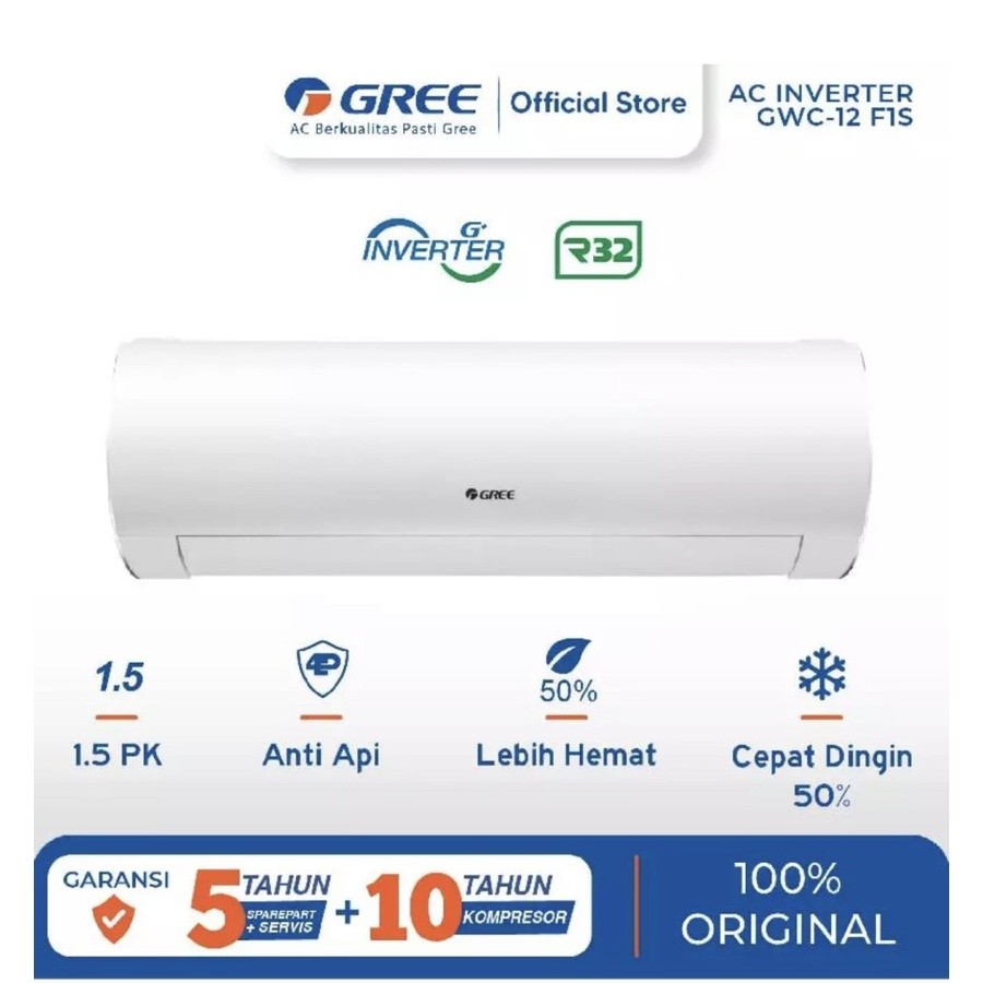 Gree AC F1S Inverter Series 9000 BTU Putih (Palembang Only)