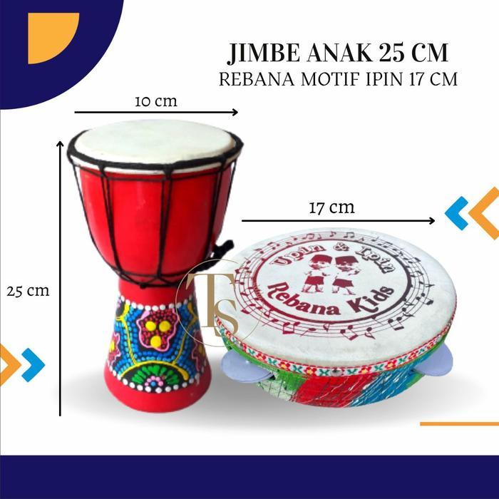 Mainan Anak Paket Jimbe dan Rebana Hadroh Edukasi Gendang Kendang ketipung Kompang - PAKET JIMBE MER