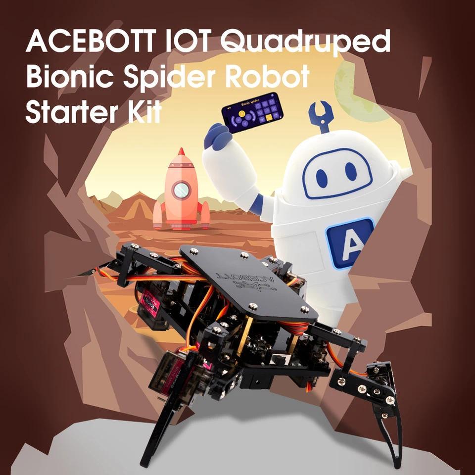 Kit Robot Laba-laba Bionik Berkaki Empat ACEBOTT ESP8266, Kontrol Jarak Jauh Melalui Aplikasi, Proye