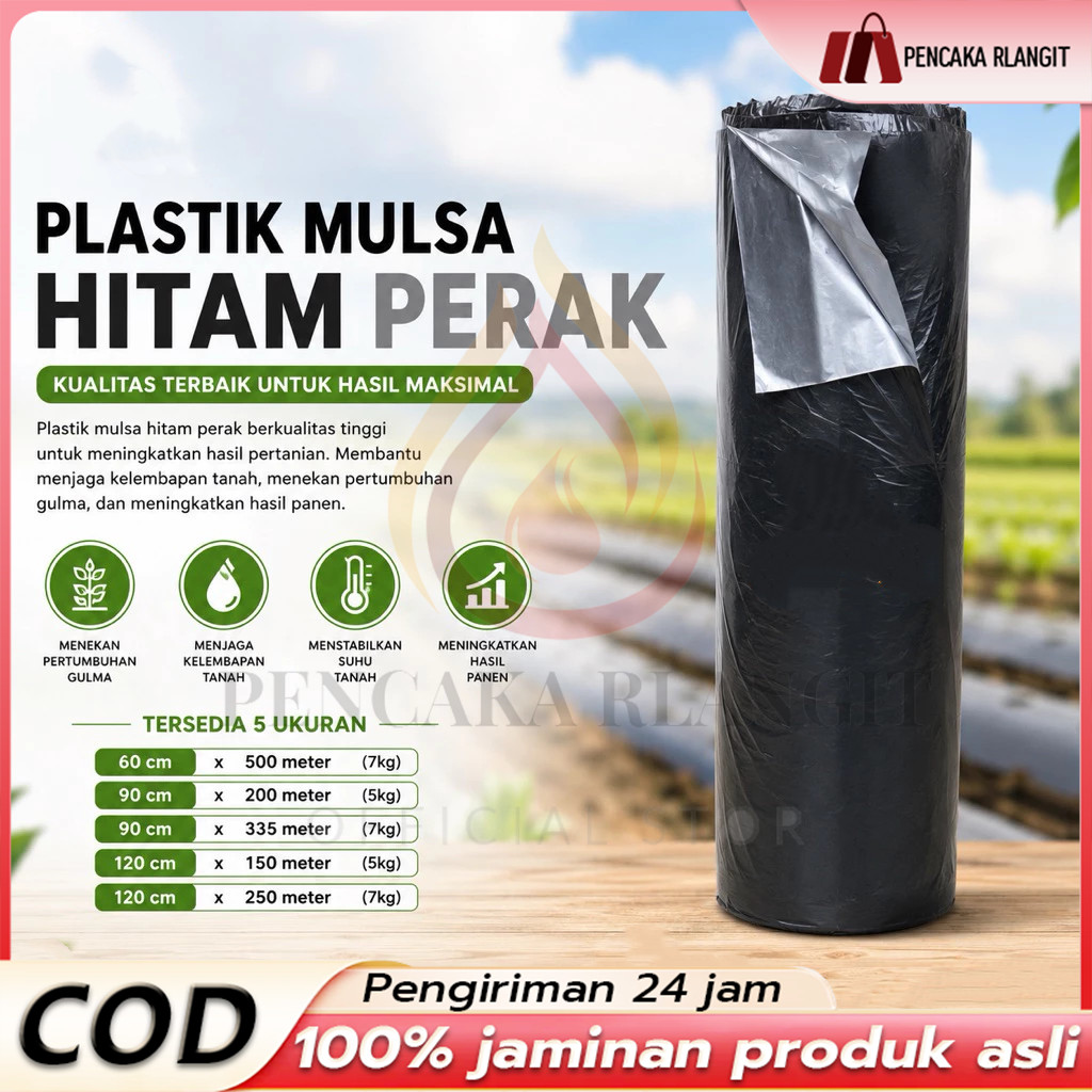 Per Roll Mulsa Hitam Perak Lebar 60cm-120cm/Mulsa Hitam Perak 1 Roll Panjang 250meter/Mulsa Hitam Pe