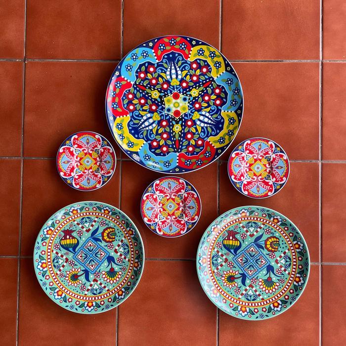 Piring Keramik Hias Set Pajangan Dinding Maroko/FREE KAWAT GANTUNG hiasan vintage
