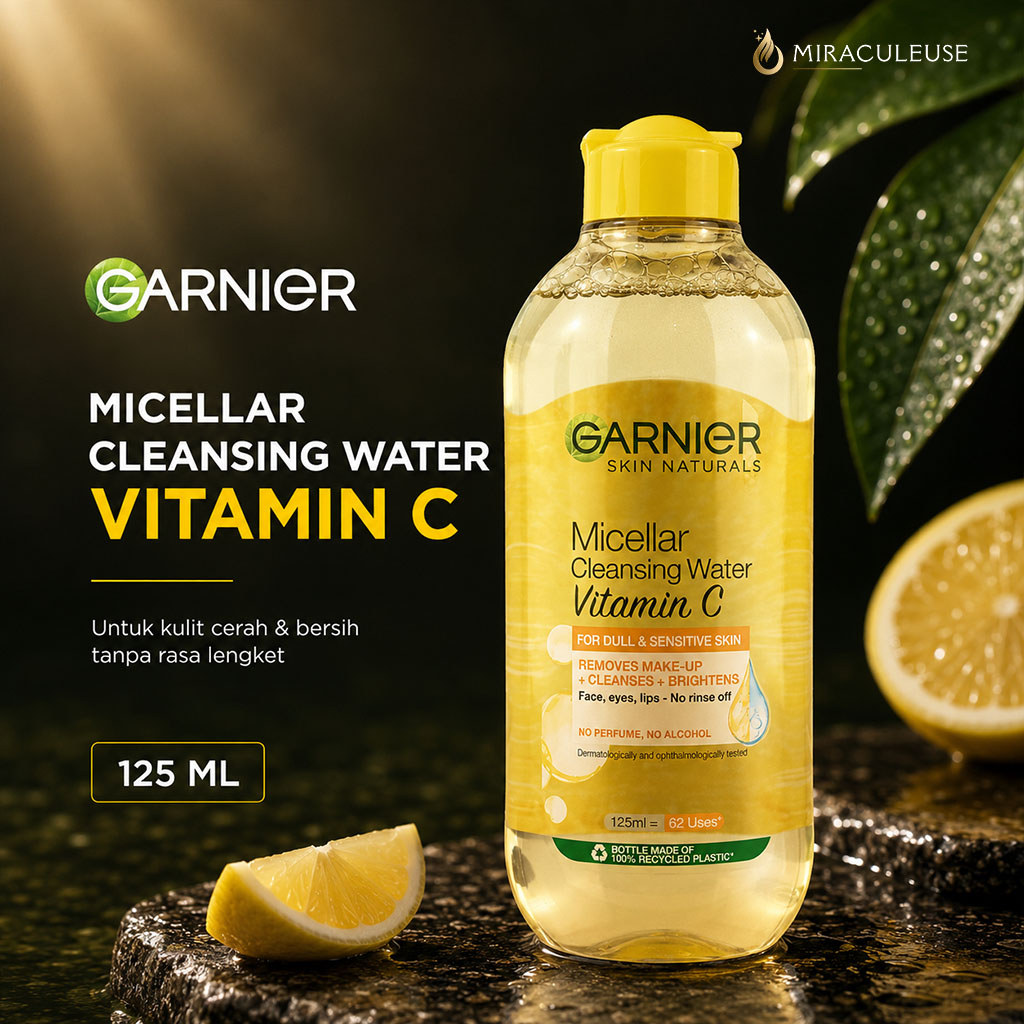 Garnier Micellar Brightening Vit C 125 ML | Untuk Make up Waterproof | Make Up Remover