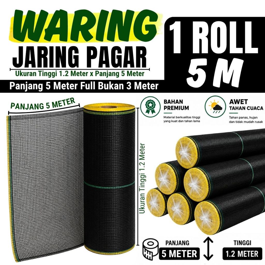 WARING JARING PAGAR TANAMAN PAGAR AYAM PANJANG 5 METER X TINGGI 1,2 METER JARING WARING ANYAMAN RAPI