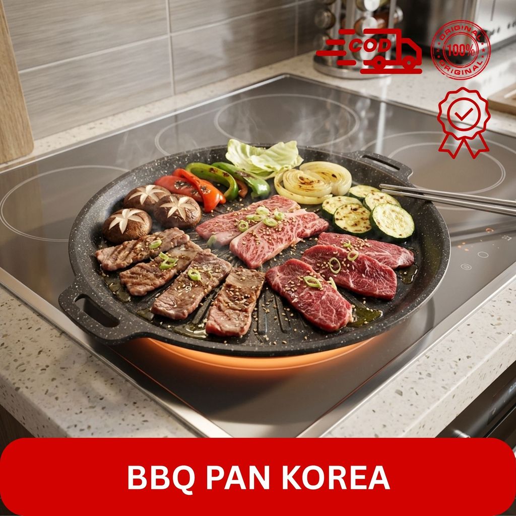 BMW - BBQ Pan Korea /Panggangan BBQ Bulat /Grill Pan Anti Lengket Alat Panggangan BBQ Grill Pan Kore
