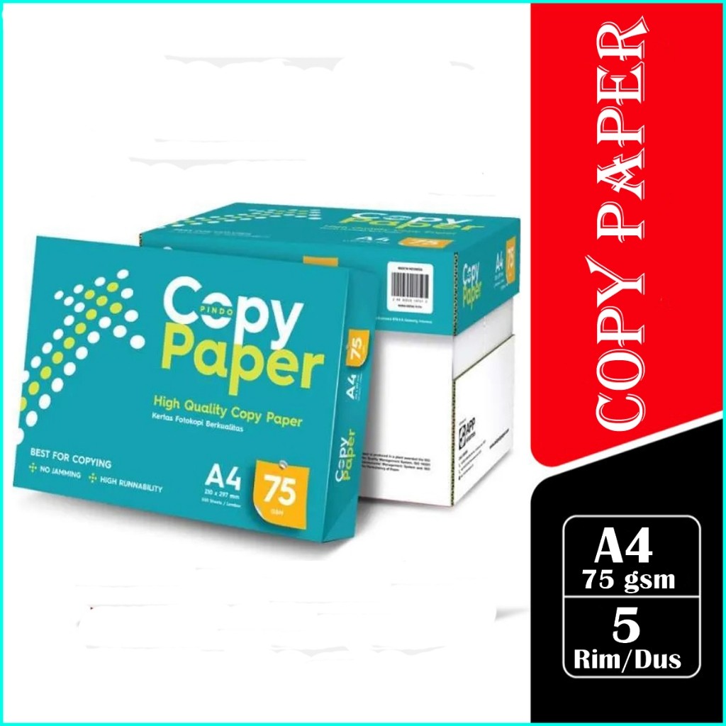 (1 DUS / 5 RIM) Kertas HVS A4 Copy Paper 75 Gsm / Kertas A4 75gr HVS Putih / Kertas Copy Paper High 