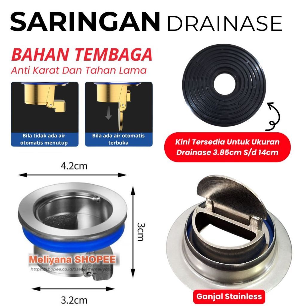 Saringan Katup Penutup Lubang Saluran Air Kamar Mandi Tutup Otomatis