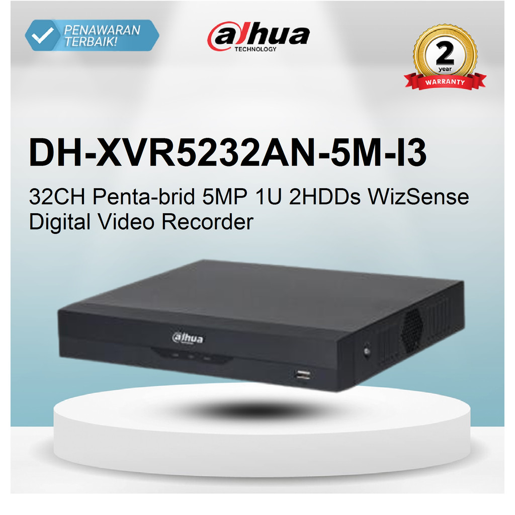 Dahua DH-XVR5232AN-5M-I3 Recorder XVR DVR 32CH Channel Penta-Brid 1Slot 2 HDD WizSense Digital Video