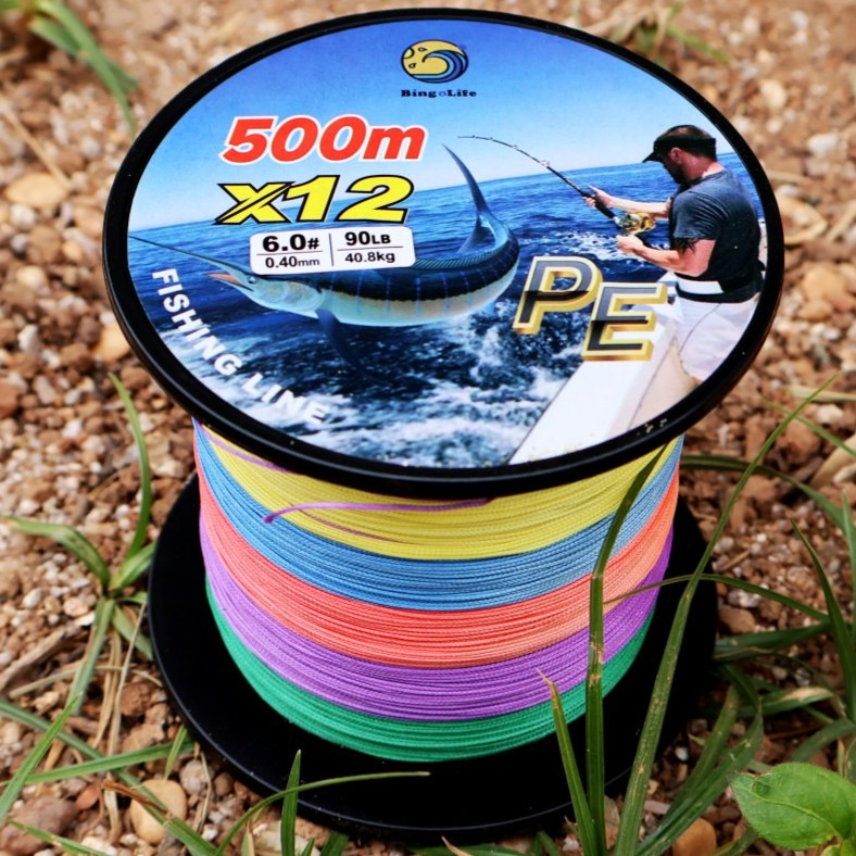 Senar pancing kepang PE X12 dan X16 khusus untuk laut sepanjang 500m kekuatan 11.3kg sampai 150kg ta
