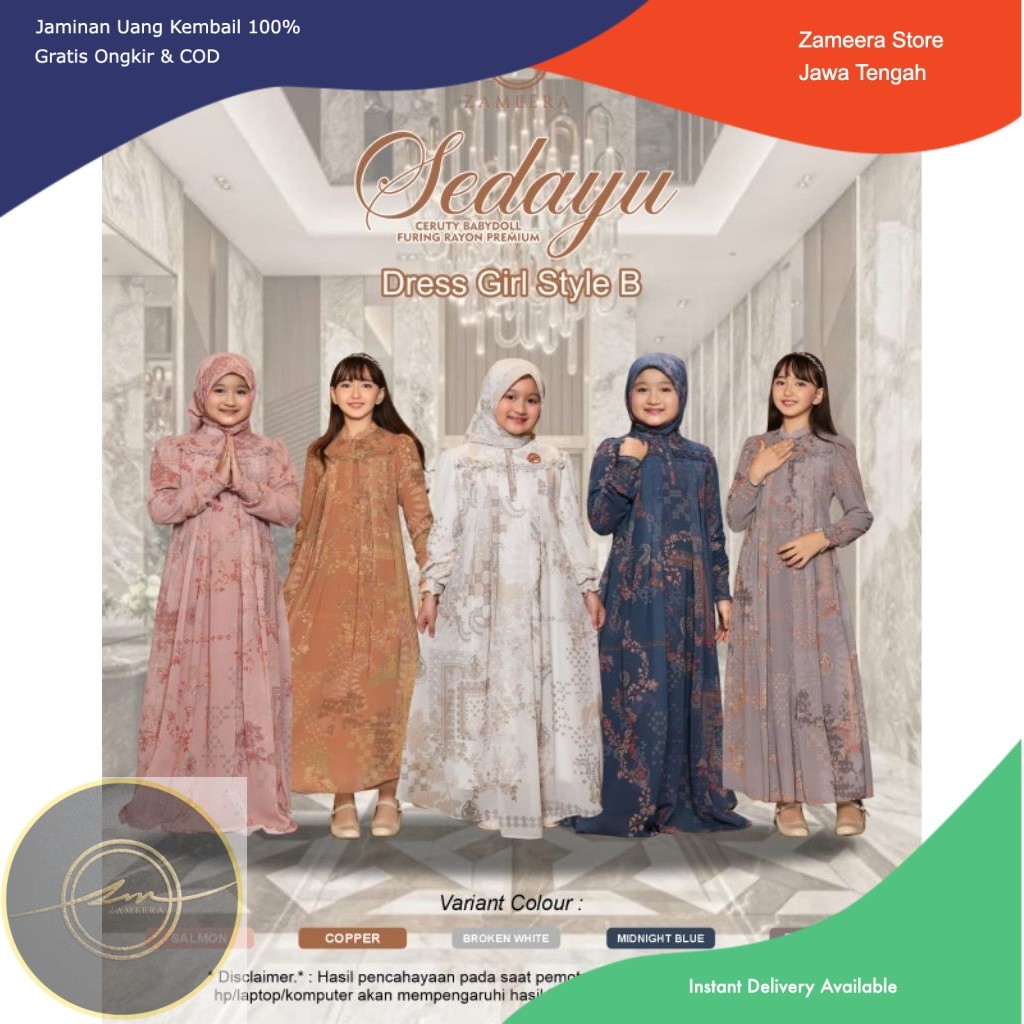 Gamis Anak Perempuan Zameera Sedayu Royal - Muslimah Cilik Mewah Sarimbit Couple Wudhu Friendly
