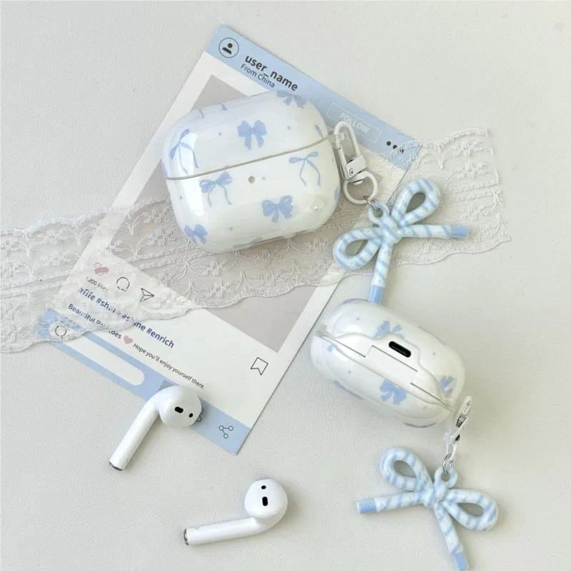 Korea Blue Bow Earphone Case For Samsung Buds pro/Buds 2/Buds 2pro/Buds FE/Buds 3/Buds 3pro Wireless