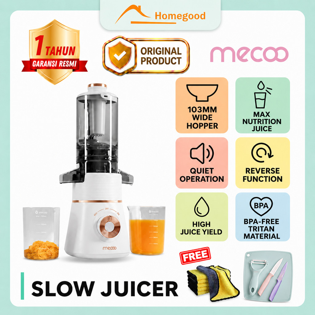Mecoo Aesthetic Slow Juicer Extra Big Mouth Meco Mecco Juicer Buah Juice Blender Buah
