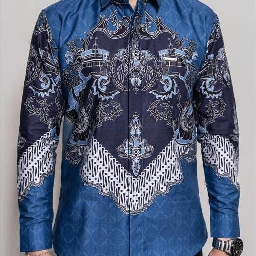 Laskala Batik Premium Surabaya Biru Kemeja Batik Pria Slimfit Lengan Panjang murah
