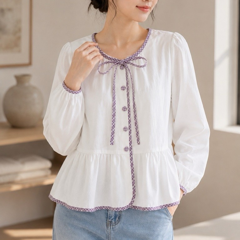 Lu.the | sweet lilac blouse lengan panjang katun premium