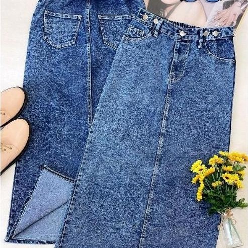 rok jeans teana Wanita rok jeans kancing rok jeans kekinian