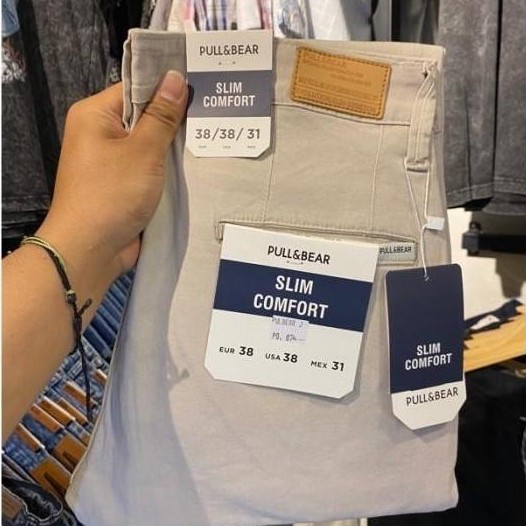 Celana Chinos Panjang Pria Slimfit Pull And Bear Original LL