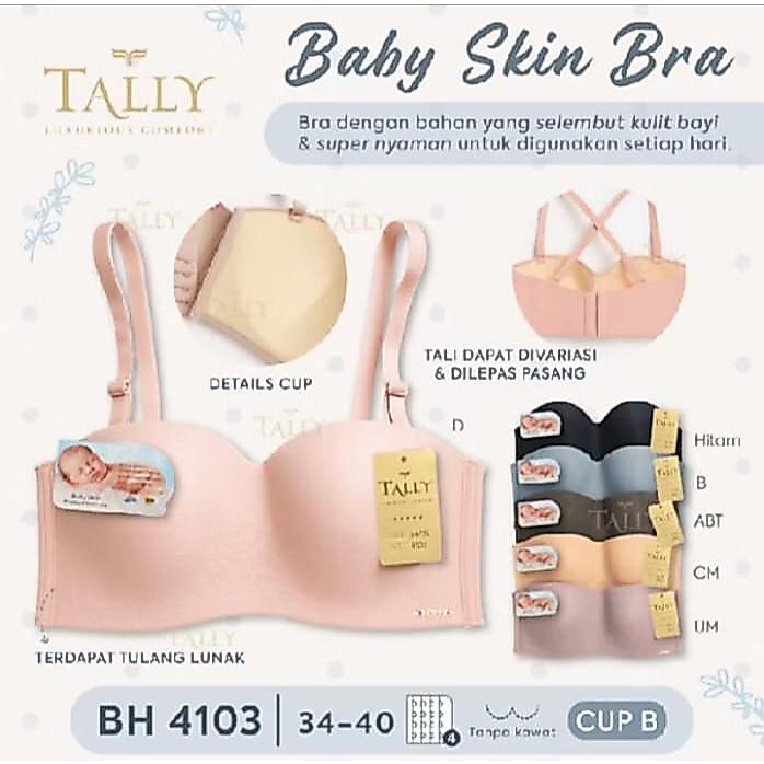 Tally 4103 Bra BH Wanita Baby Skin | Seamless | Busa Tipis | 1/2 Cup B | Tanpa Kawat | Kait 4 | Size