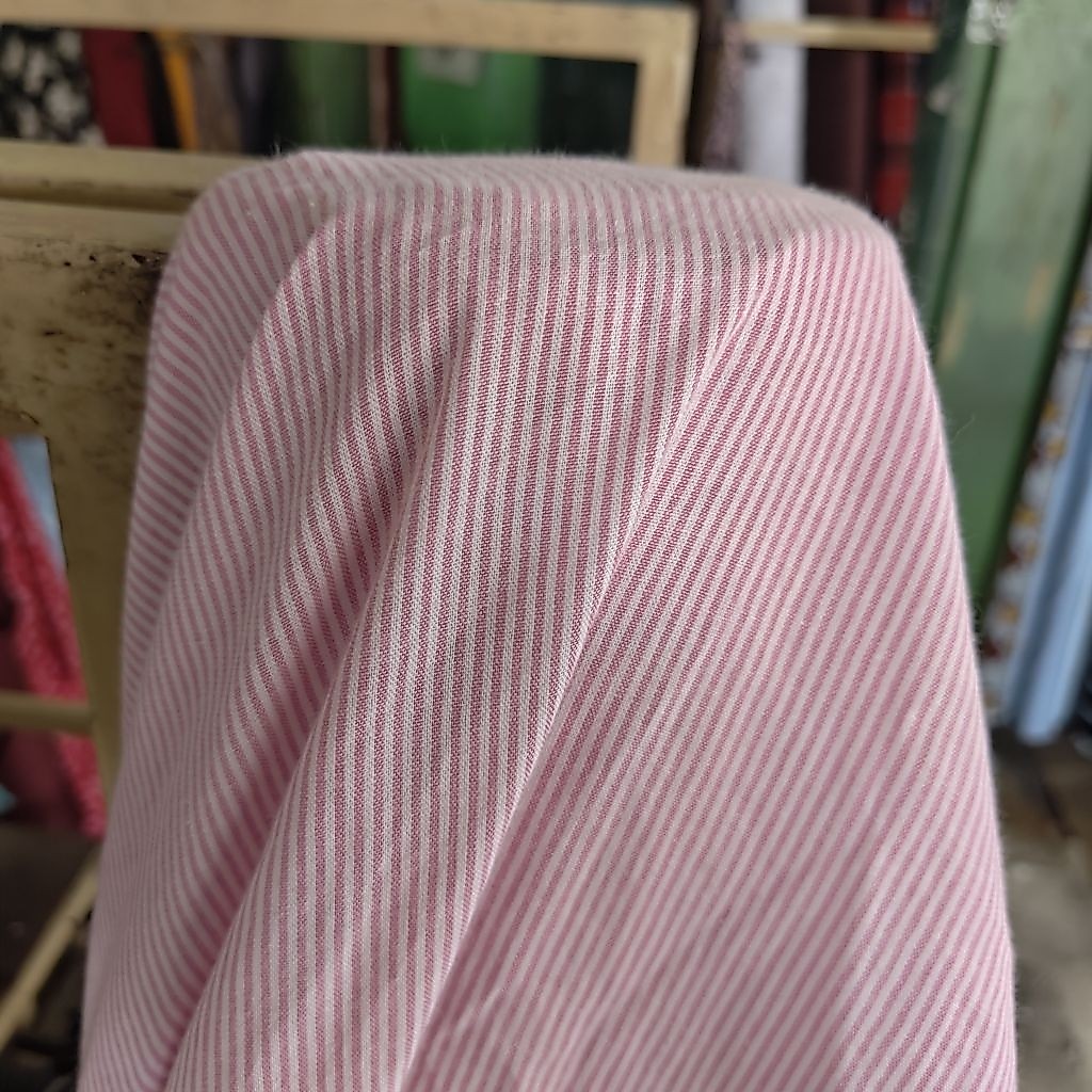 KAIN KATUN PREMIUM MOTIF SALUR PINK PUTIH - KAIN KATUN MOTIF GARIS PINK PUTIH HARGA PER SETENGAH MET