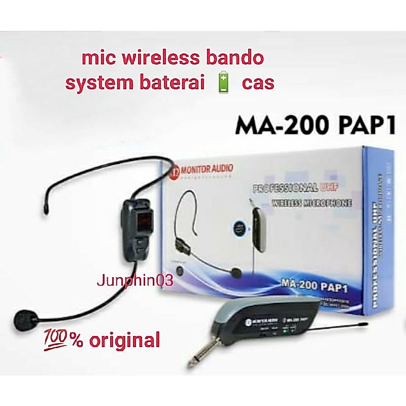 Mic wireless bando/headset monitor audio MA-200 PAP 1 microphone asli