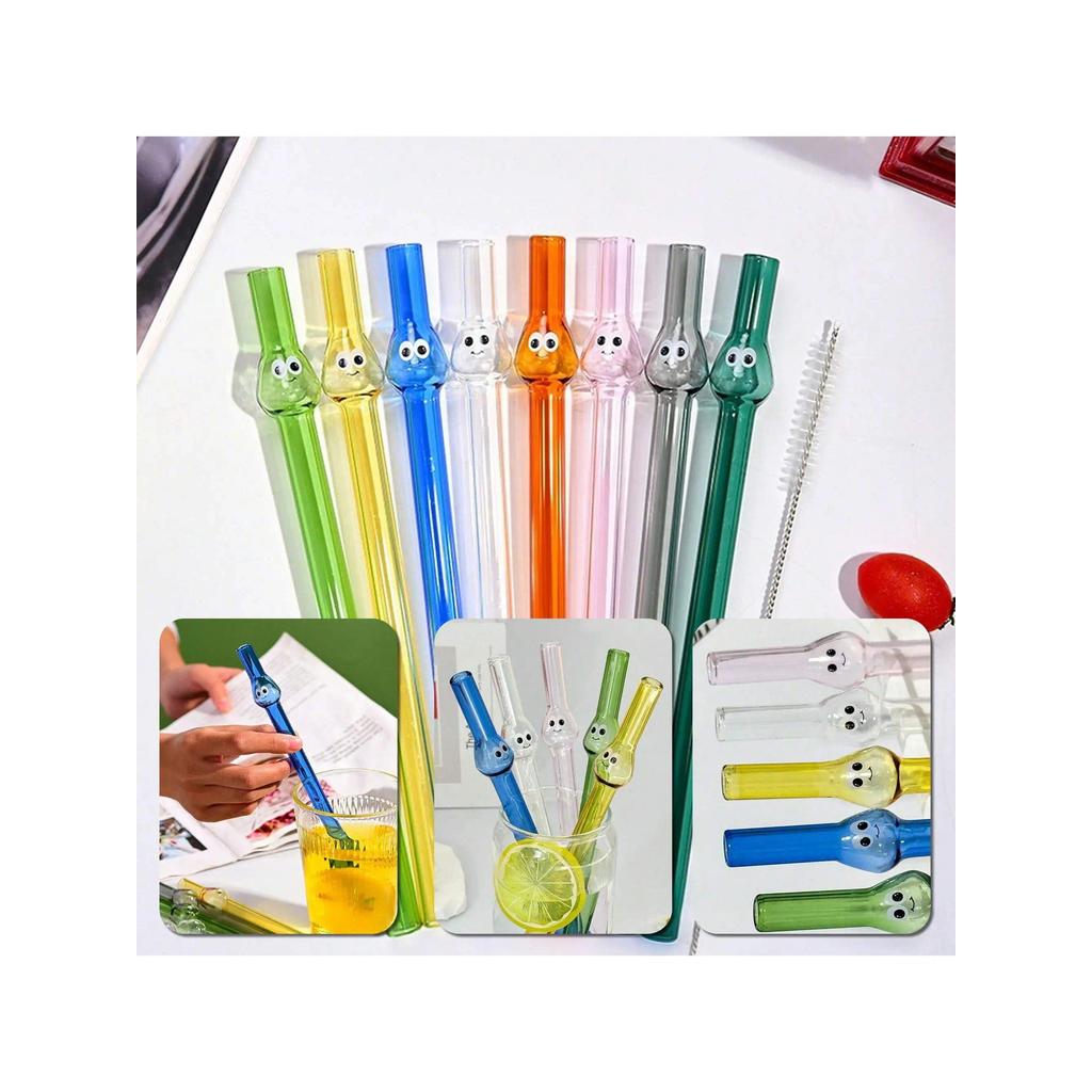 Colorful Creative Reusable Glass Straw,For Milk Tea,Coffe,Juice,Milk,Cold Drink,Heat-Resistant Wide-