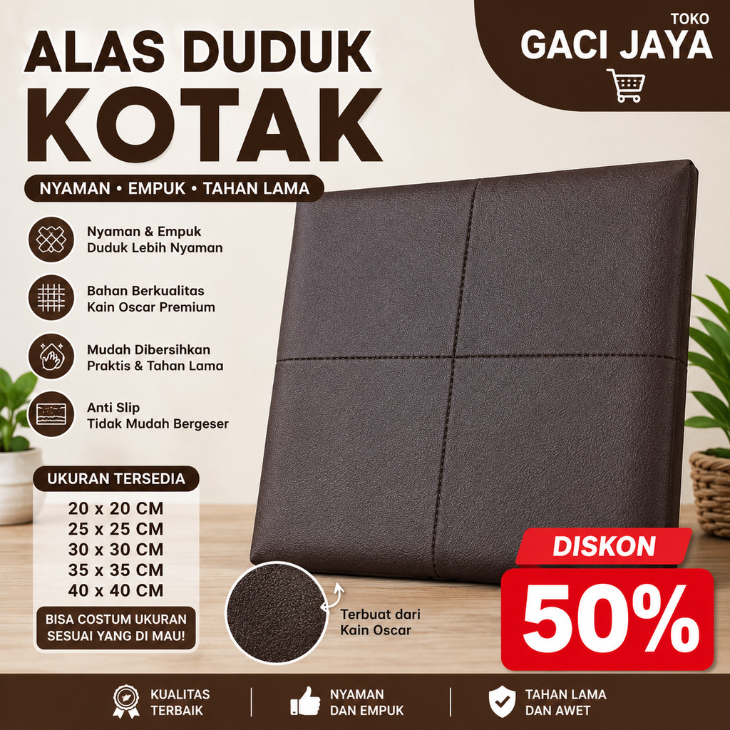 BANTAL DUDUK / ALAS DUDUK KURSI BESI KOTAK PERSEGI15 x 50 cm tebal 3cm no triplek 60 x 45 cm tebal 5
