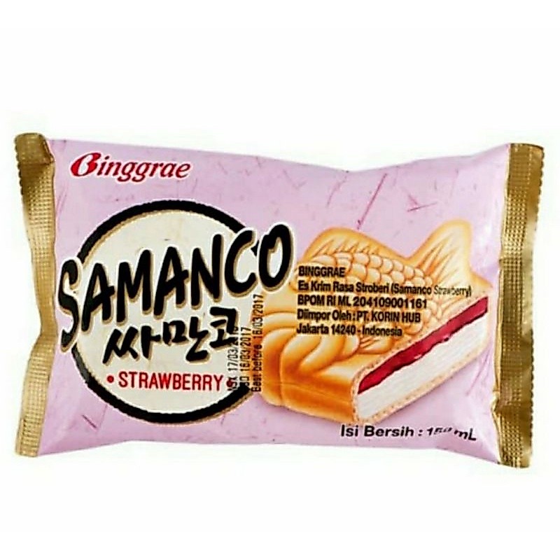Binggrae ice cream samanco strawberry | es krim korea bentuk ikan rasa strawberry | 150 ml