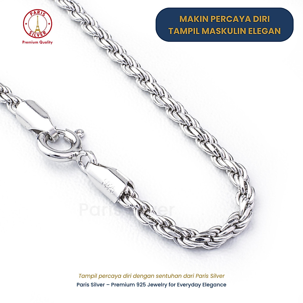 Kalung Pria Perak Asli Silver 925 Lapis Emas Putih  Model Tambang Panjang Tebal Anti Karat Premium