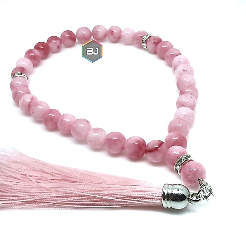 TASBIH BATU GIOK PINK SUSU 33 BUTIR 8 MM STONE