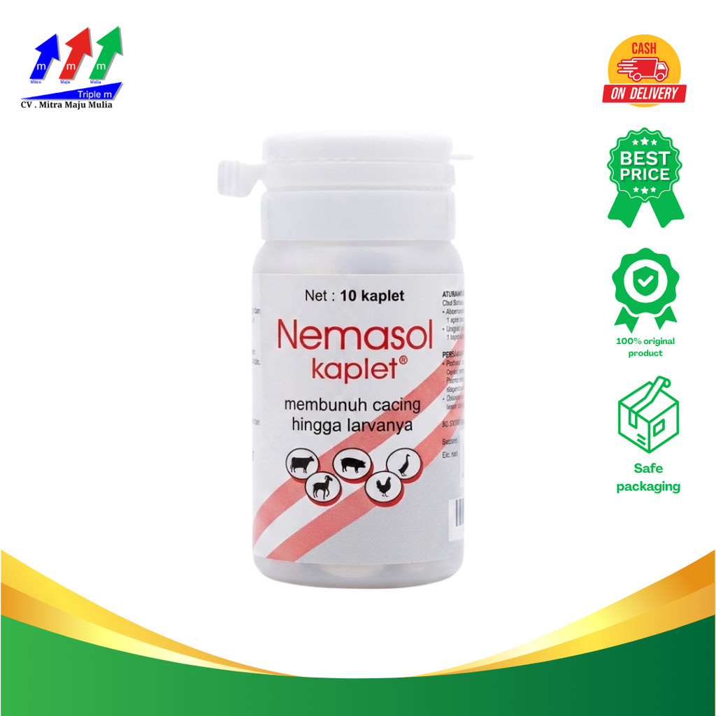 Nemasol 10 Kaplet - Obat Cacing Sapi Kambing Babi Unggas Kerbau Kuda