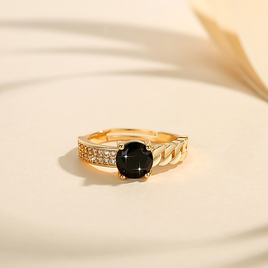 LM572 【COD】Cincin Permata Titanium Premium Lapis Emas Emas Cincin Wanita Aksesoris
