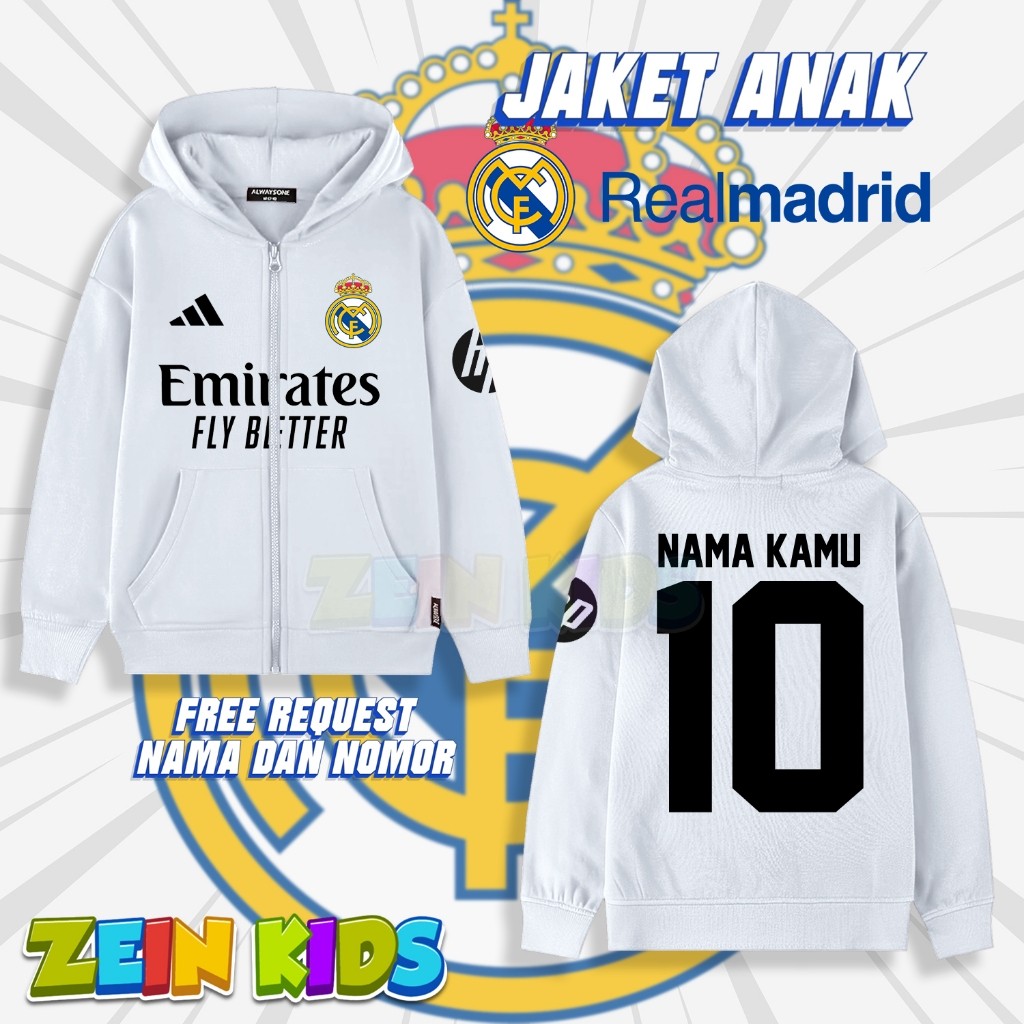 ZIZISHOP Hoodie Anak Real Madrid / Jaket Anak Real Madrid / Jaket Bola Anak
