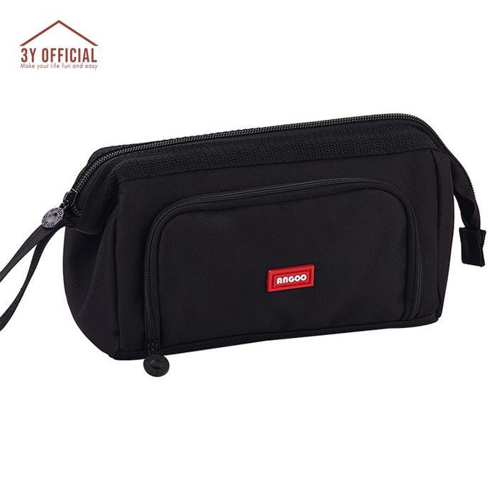 BIG SALE 3Y Angoo double layer macaron kotak pensil kapasitas besar pencil case Stationery - Hitam