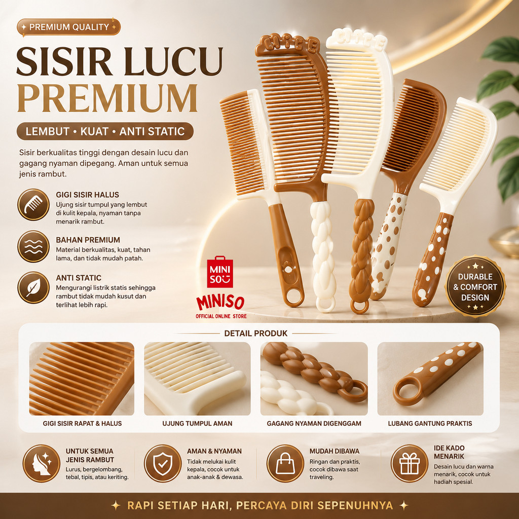 MINISO BALI | Sisir Rambut Anak Karakter Lucu Sisir Lipat Gagang Plastik Premium Sisir Anak Portable