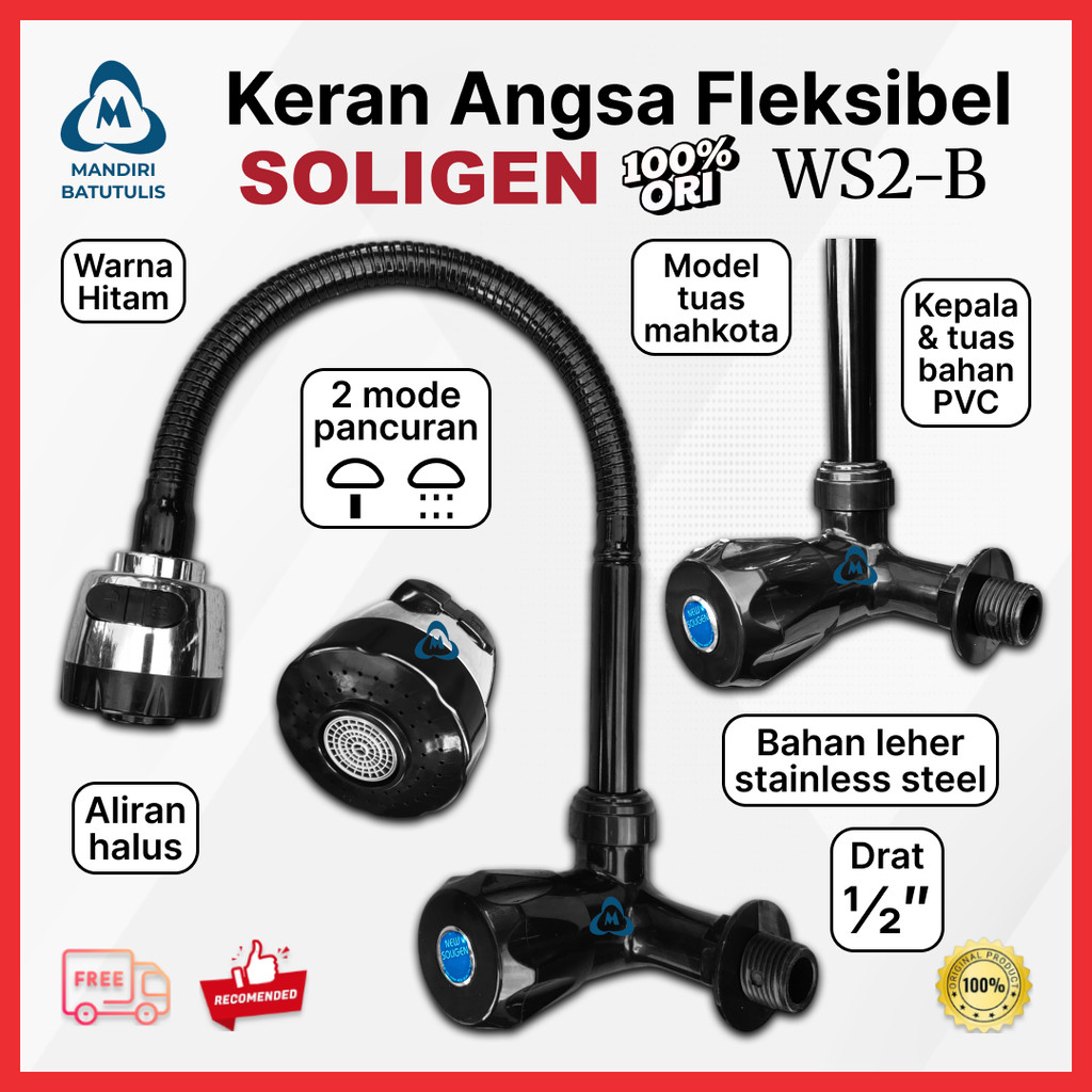 Keran Air Kran Angsa Pvc Flexibel Soligen WS2B WS2C WS2W Leher Stainless - Keran Cuci Piring Wastafe