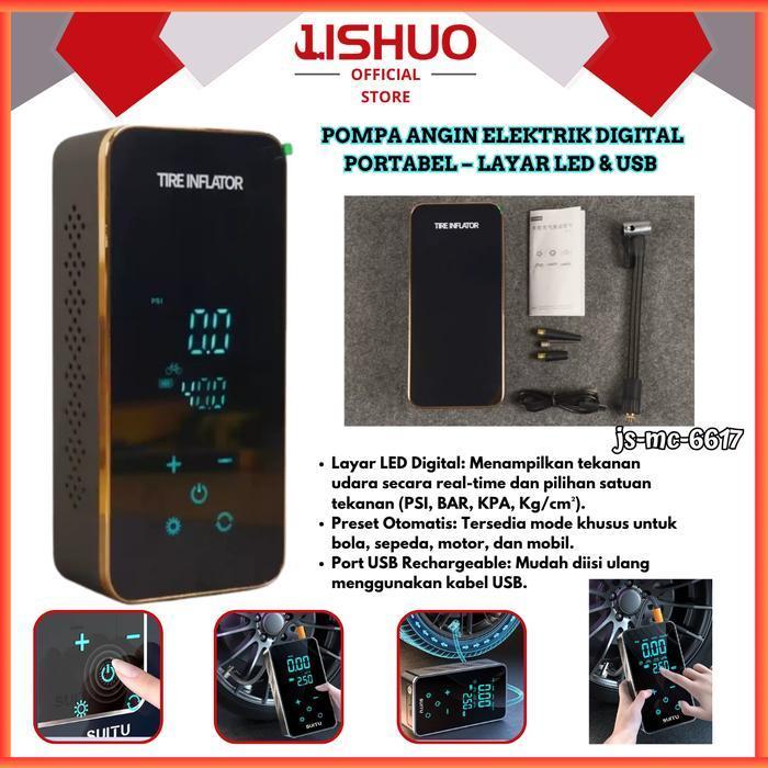 JISHUO Car Air Pump / Pompa angin Elektrik Mini portable Untuk Ban Mobil dan Motor  JS-MC-6617 - JS-