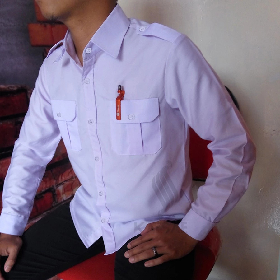 Promo Seragam PDH Putih Pria Lengan Panjang / Baju PDH Pria Kerah Hitam dan Putih Pakaian Kerja