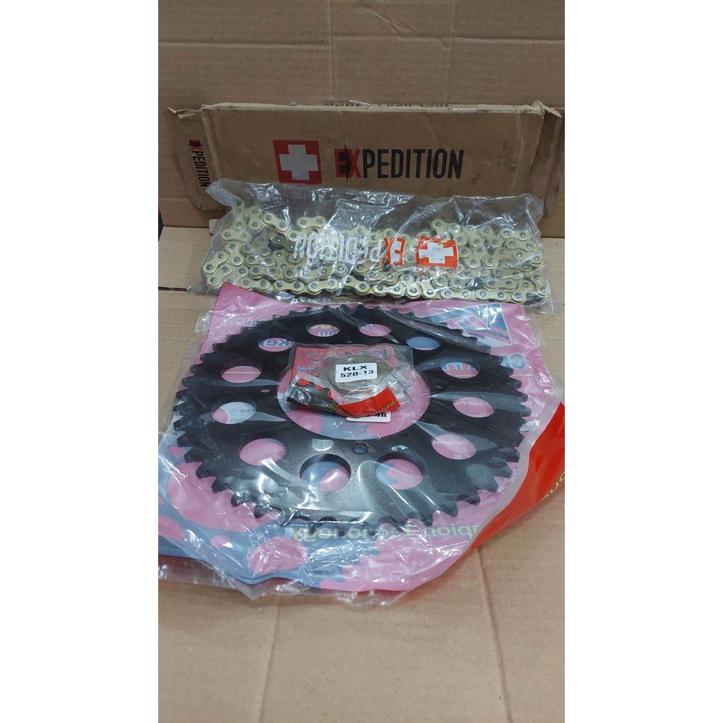 GEAR SET KLX 150 DTRACKER 150 520 VZM RANTAI GOLD 520 130