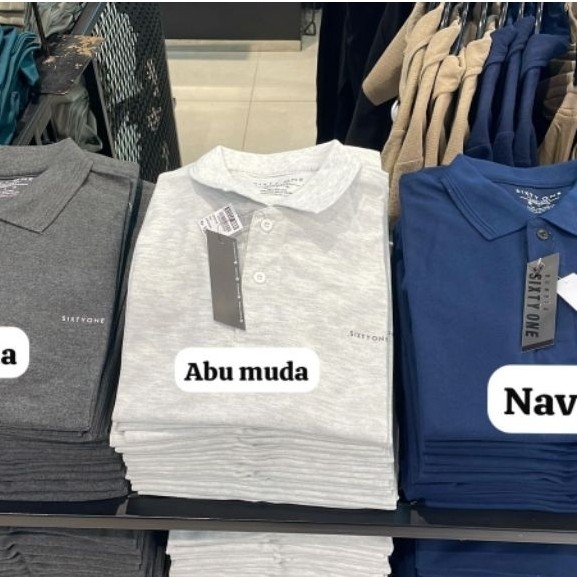 Kaos Polo Pria Sixty One Basic NAVY dan Abu Muda Premium Katun Adem Lengan Pendek Casual SIZE (L)