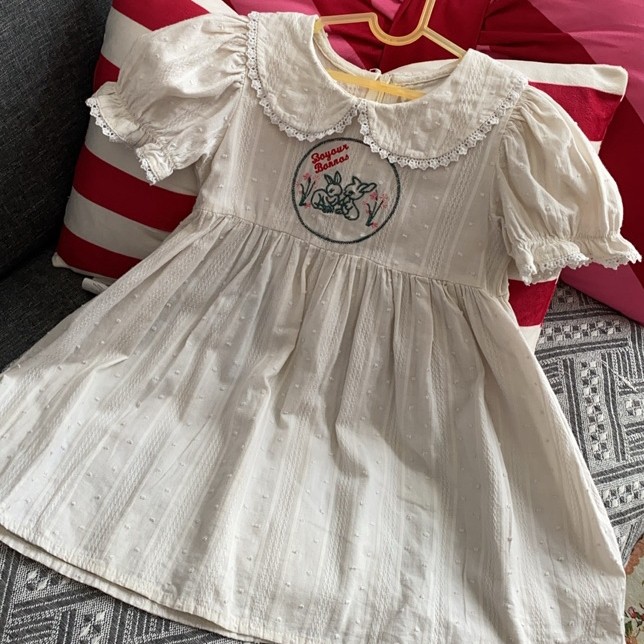 preloved dress noni anak perempuan dress vintage tangan balon bordir rabbit 2-3t not tykes and tots