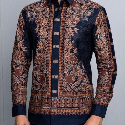 Laskala Batik Premium Betawi Navy Kemeja Batik Pria Slimfit Lengan Panjang