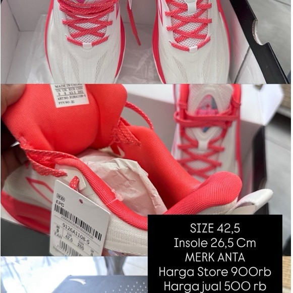 ANTA SPORT SHOES ORIGINAL BNIB SIZE 42.5 SEPATU OLAHRAGA RUNNING ANTA ORIGINAL