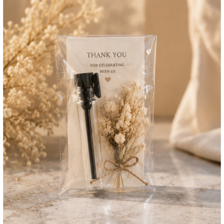 Rawre- Souvenir Parfum Mini Custom 2ml | Souvenir Pernikahan Estetik + Bunga Kering + Kartu Ucapan P