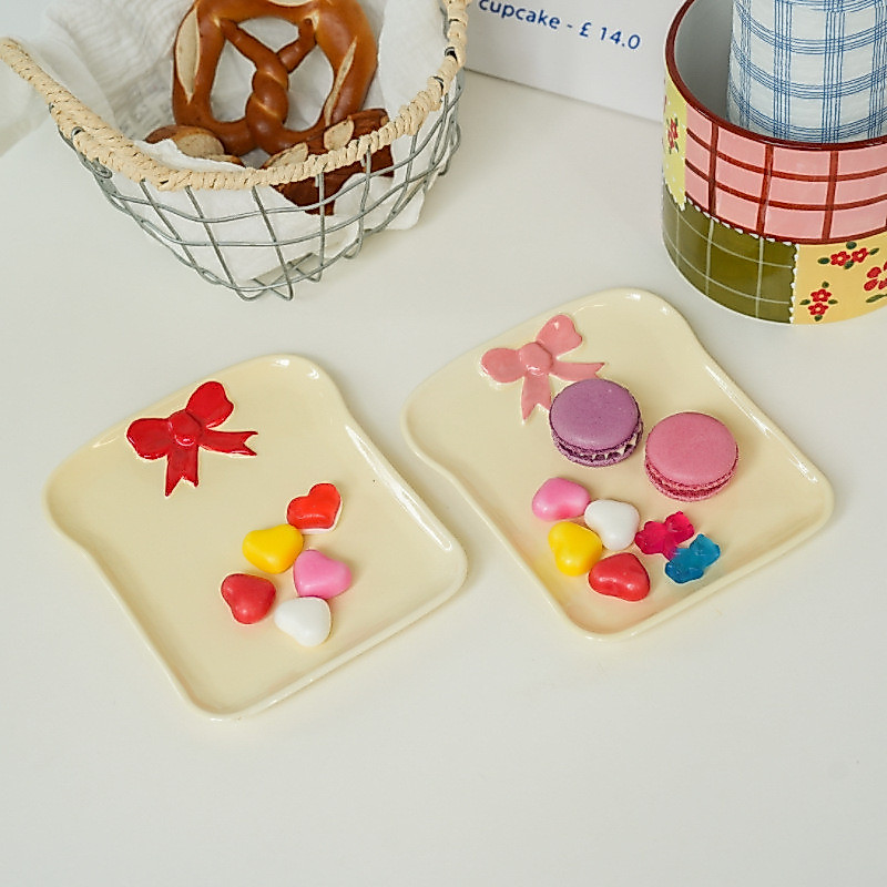 Cute Pink bread Plate, Ceramic Tableware, Breakfast Plate