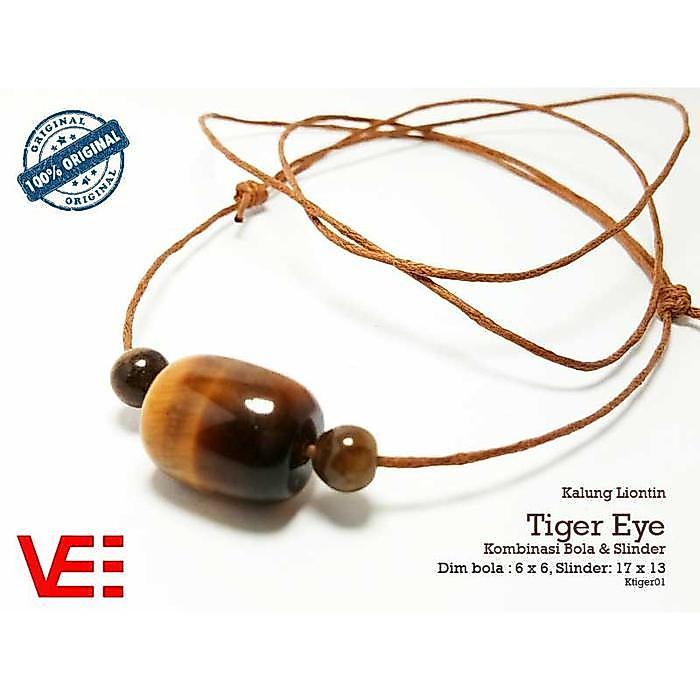 Kalung Pria Wanita Liontin Batu Tiger Eye Kombinasi Bola dan Silinder