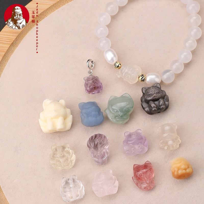 Liontin kecil rubah kristal alami, aksesoris liontin DIY rubah berekor sembilan