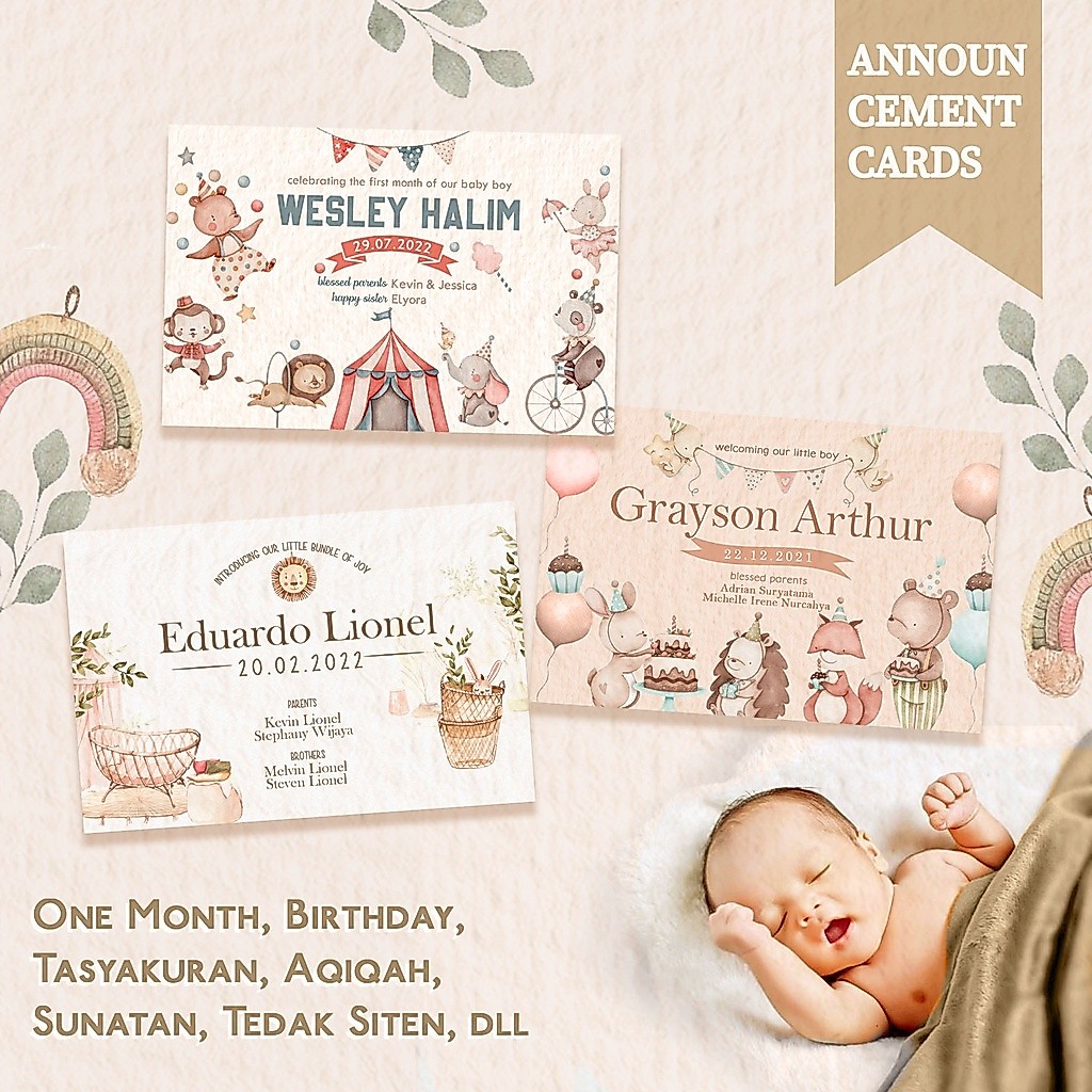Kartu Ucapan / Undangan Satu Bulanan One Month Baby Manyue Manyek Tasyakuran Selapan AqiqahTedhak Si