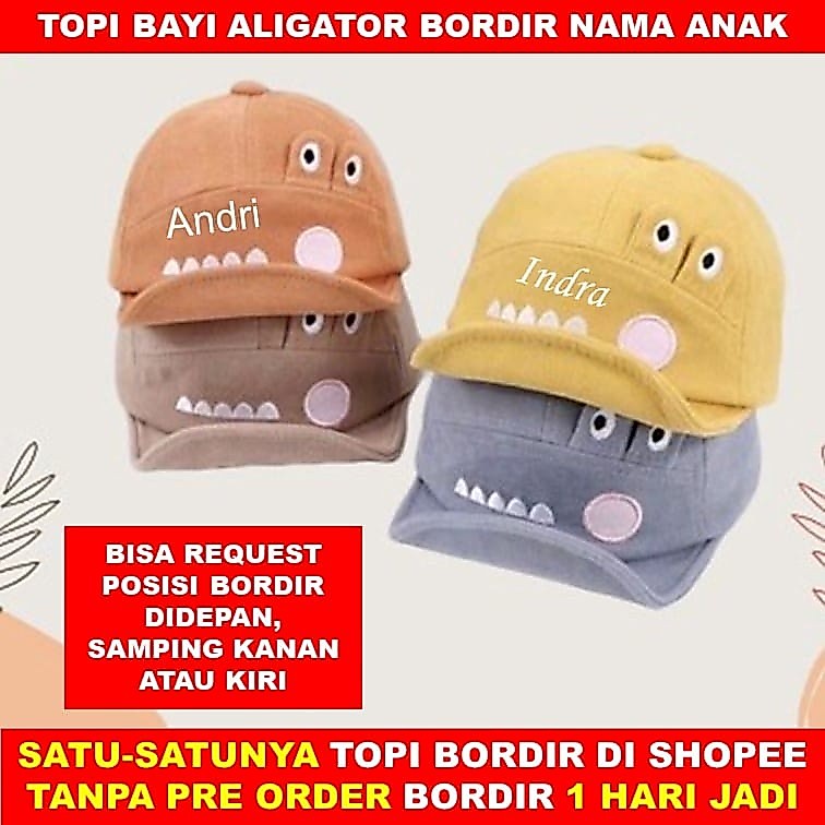 Topi Bayi Lucu Karakter Crocodile Free Bordir Nama Suka Suka Topi Bayi
