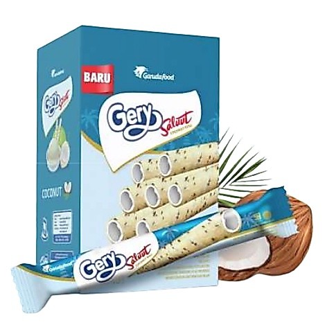 GERY SALUUT ROLL DUS ISI 24PCS  x 7 GRAM RASA COCONUT KELAPA WAFER ROLL SNACK MAKANAN RINGAN COKLAT 