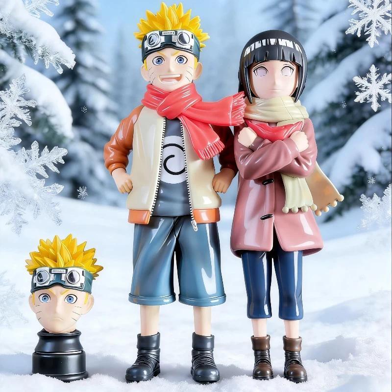 Figur Pasangan Naruto Masa Kecil Uzumaki Naruto Hinata Hyuga 21cm, Patung Kepala Ganda, Model Anime,