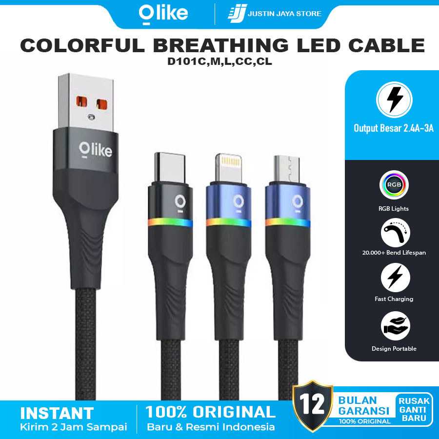 Olike Kabel Data Fast Charging LED Usb Micro Type C Lightning Type C to C D101 Series D101M | D101L 